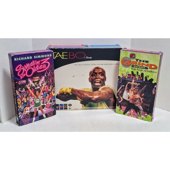 1990'S MIXED 6 CT. VHS WORKOUT TAPE LOT: THE OLDIES, THE GRIND AND TAEBO - Picture 1 of 9